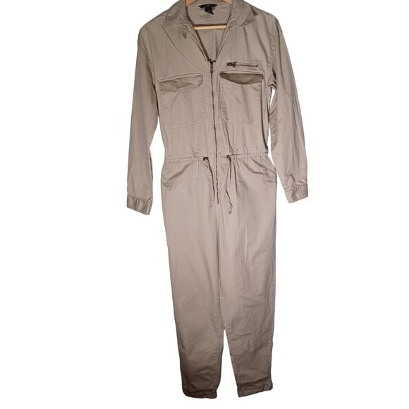 H&M Boiler Suit Womens 8 Beige Coverall Jumpsuit Utility Relaxed Gorpcore - Picture 1 of 10
